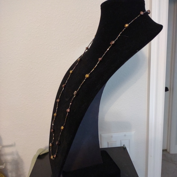 Copper Metallic Sparkling Faceted Square, Round, Cone Beaded 34" Necklace - Picture 4 of 6